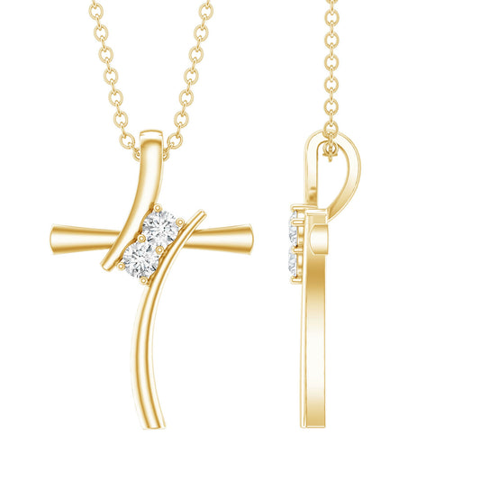 Certified Moissanite Cross Pendant Necklace With Chain