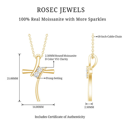 Certified Moissanite Cross Pendant Necklace With Chain