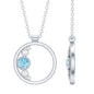 Natural Aquamarine Open Circle Pendant Necklace with Diamond