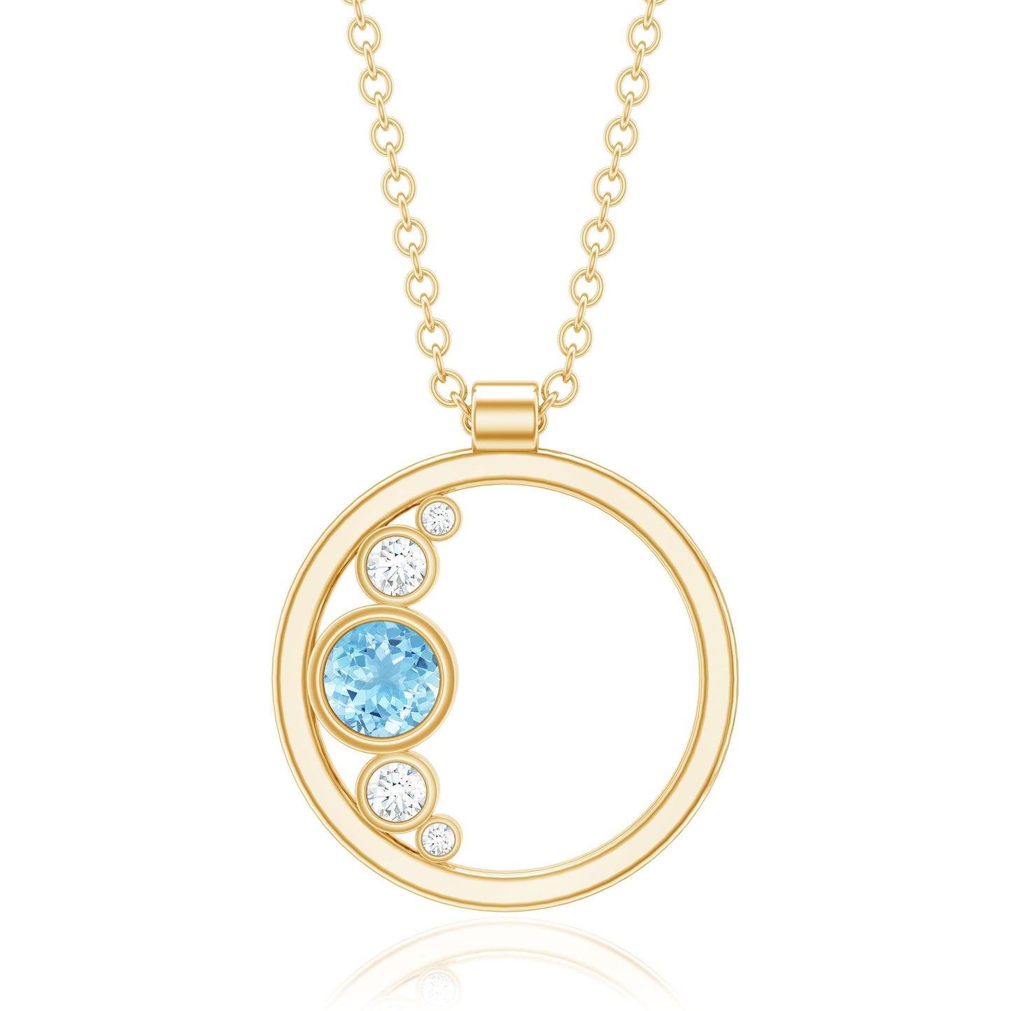 Natural Aquamarine Open Circle Pendant Necklace with Diamond