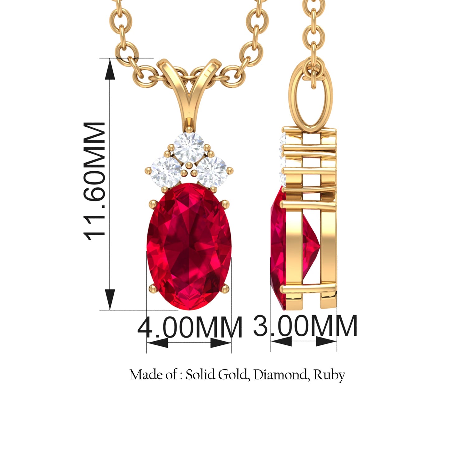 Natural 0.6 Carat Oval Ruby Pendant with Diamond Trio