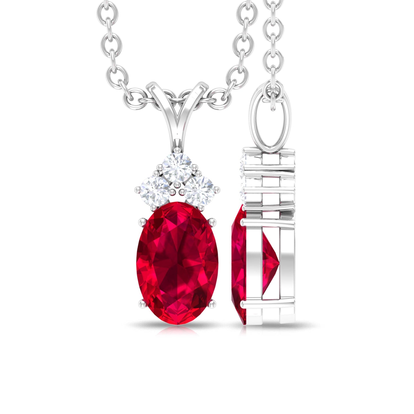 Natural 0.6 Carat Oval Ruby Pendant with Diamond Trio