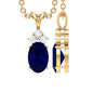 Natural 0.6 Carat Oval Blue Sapphire Pendant Necklace with Diamond Trio