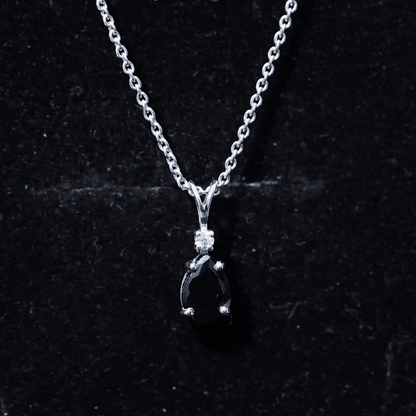 Pear Shape 1 Carat Black Onyx Solitaire Pendant with Diamond