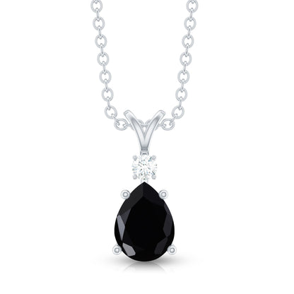 Pear Shape 1 Carat Black Onyx Solitaire Pendant with Diamond