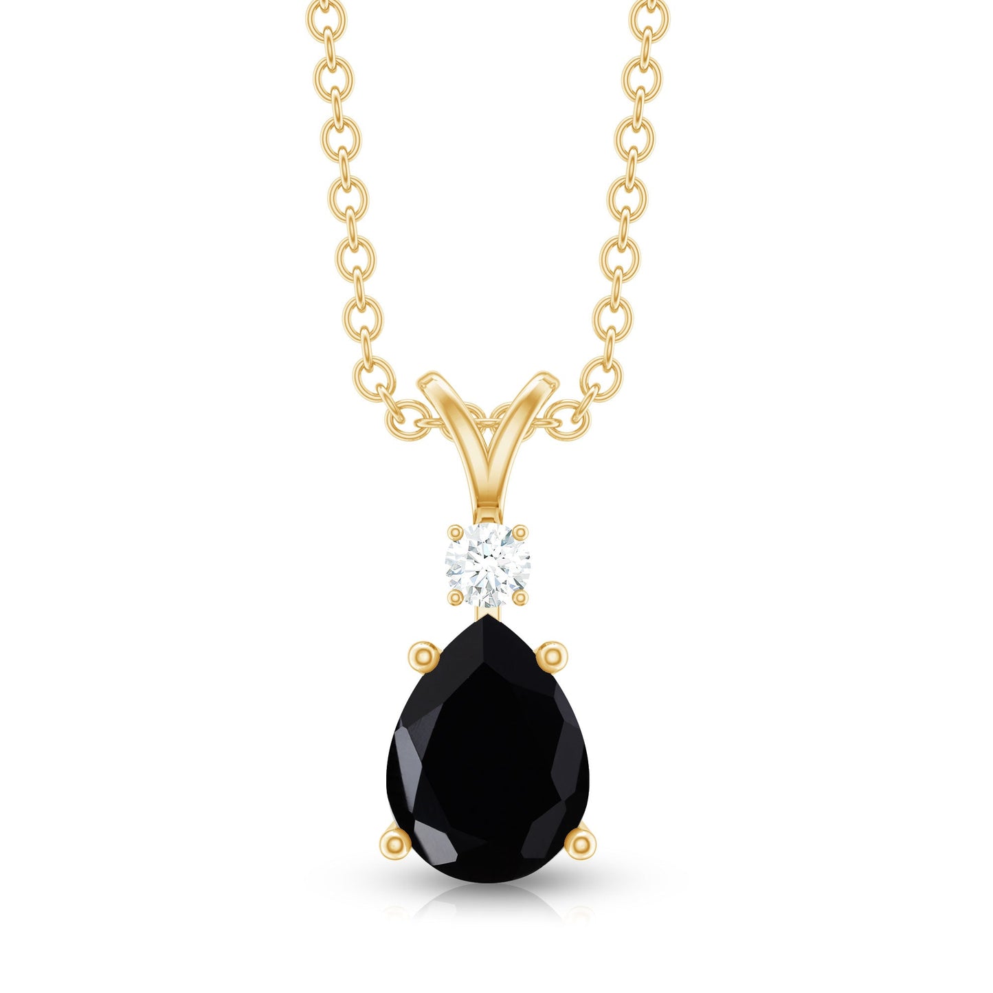 Pear Shape 1 Carat Black Onyx Solitaire Pendant with Diamond