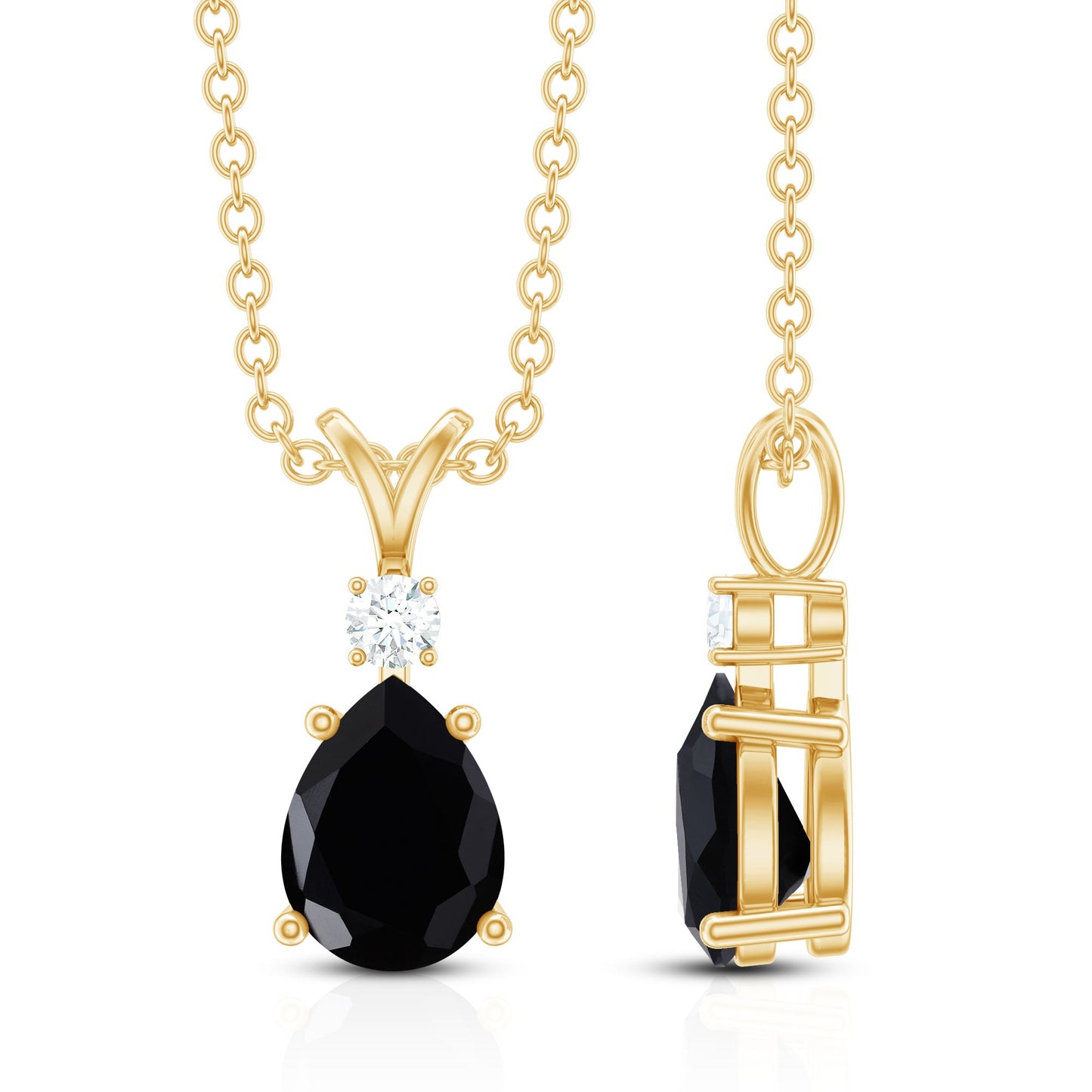 Pear Shape 1 Carat Black Onyx Solitaire Pendant with Diamond