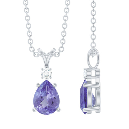 Real Tanzanite Teardrop Pendant Necklace with Diamond