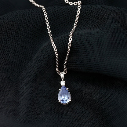 Real Tanzanite Teardrop Pendant Necklace with Diamond