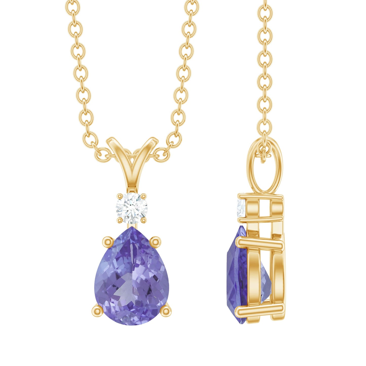 Real Tanzanite Teardrop Pendant Necklace with Diamond