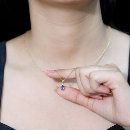 Real Tanzanite Teardrop Pendant Necklace with Diamond