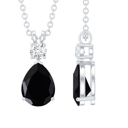 4.8 Carat Lab Created Black and White Diamond Teardrop Necklace