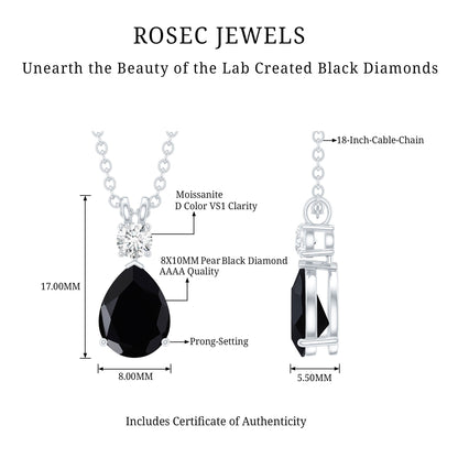 4.8 Carat Lab Created Black and White Diamond Teardrop Necklace