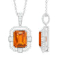 Vintage Inspired 2.7 Carat Emerald Cut Created Orange Sapphire Wedding Necklace