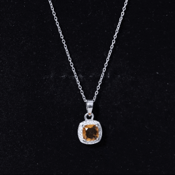 Cushion Cut 1 Carat Citrine Pendant Necklace with Moissanite Halo