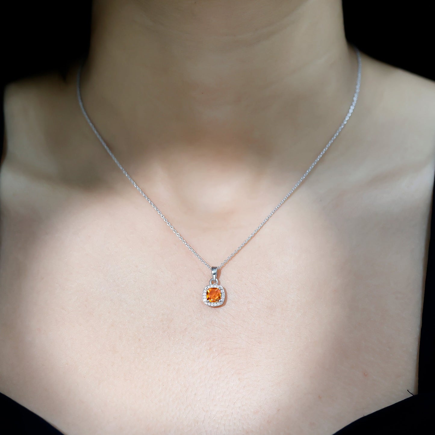 Cushion Cut 1 Carat Citrine Pendant Necklace with Moissanite Halo