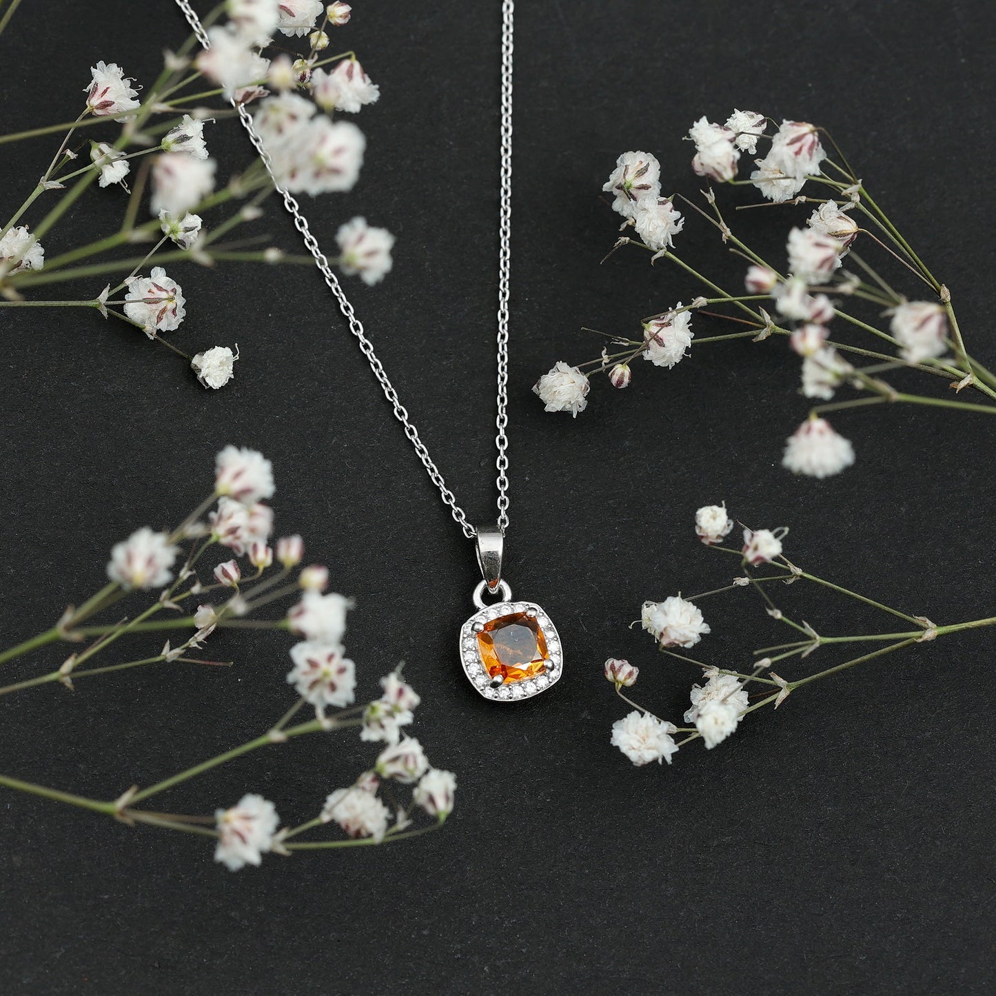 Cushion Cut 1 Carat Citrine Pendant Necklace with Moissanite Halo