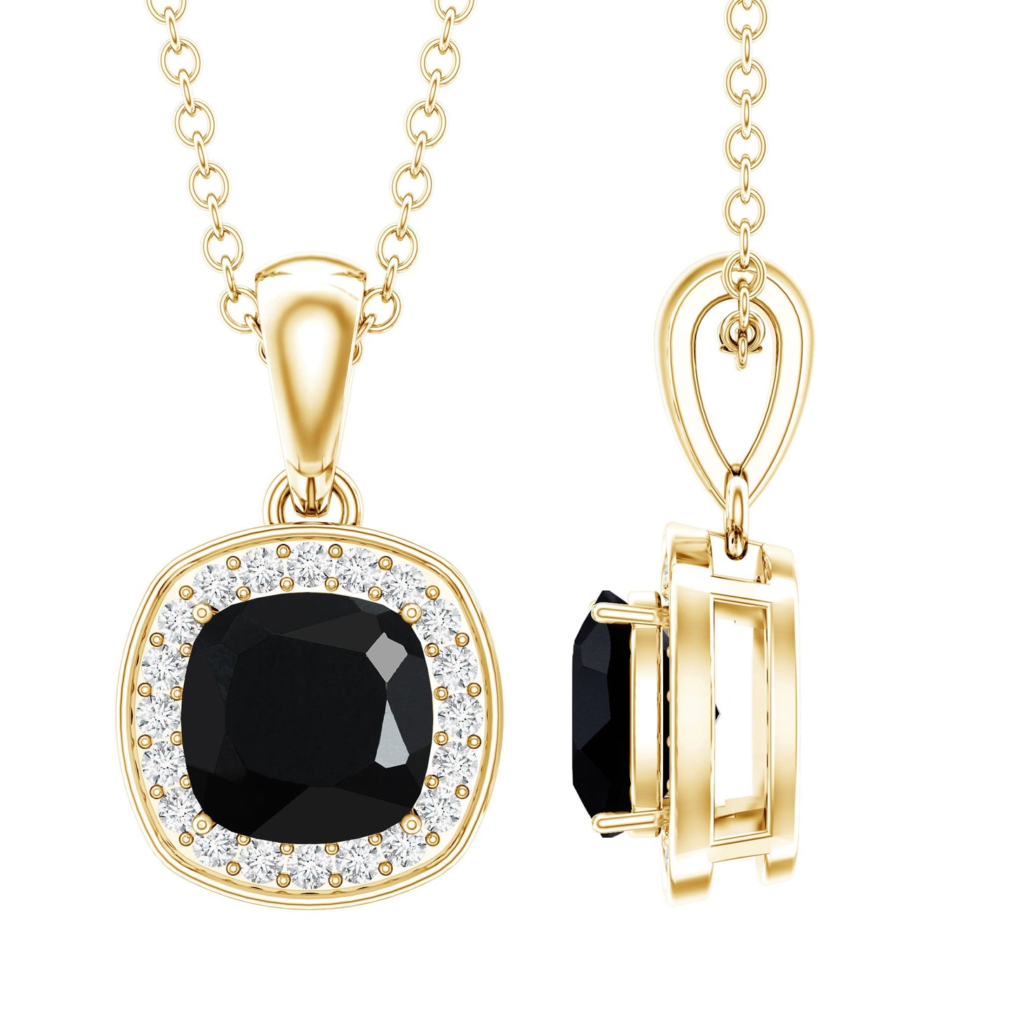 1.8 Carat Lab Grown Black and White Diamond Halo Necklace with Silver Chain