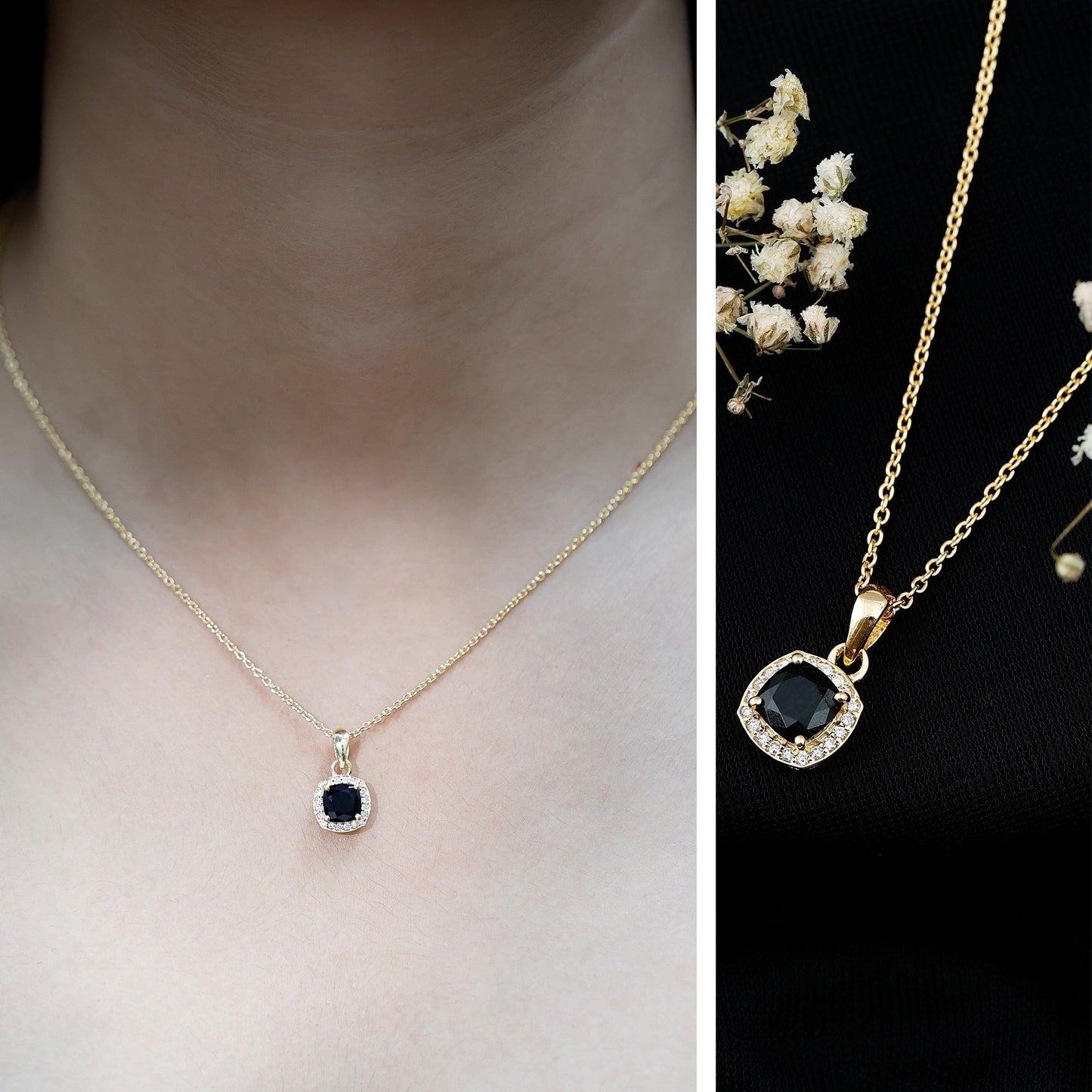 1.8 Carat Lab Grown Black and White Diamond Halo Necklace with Silver Chain