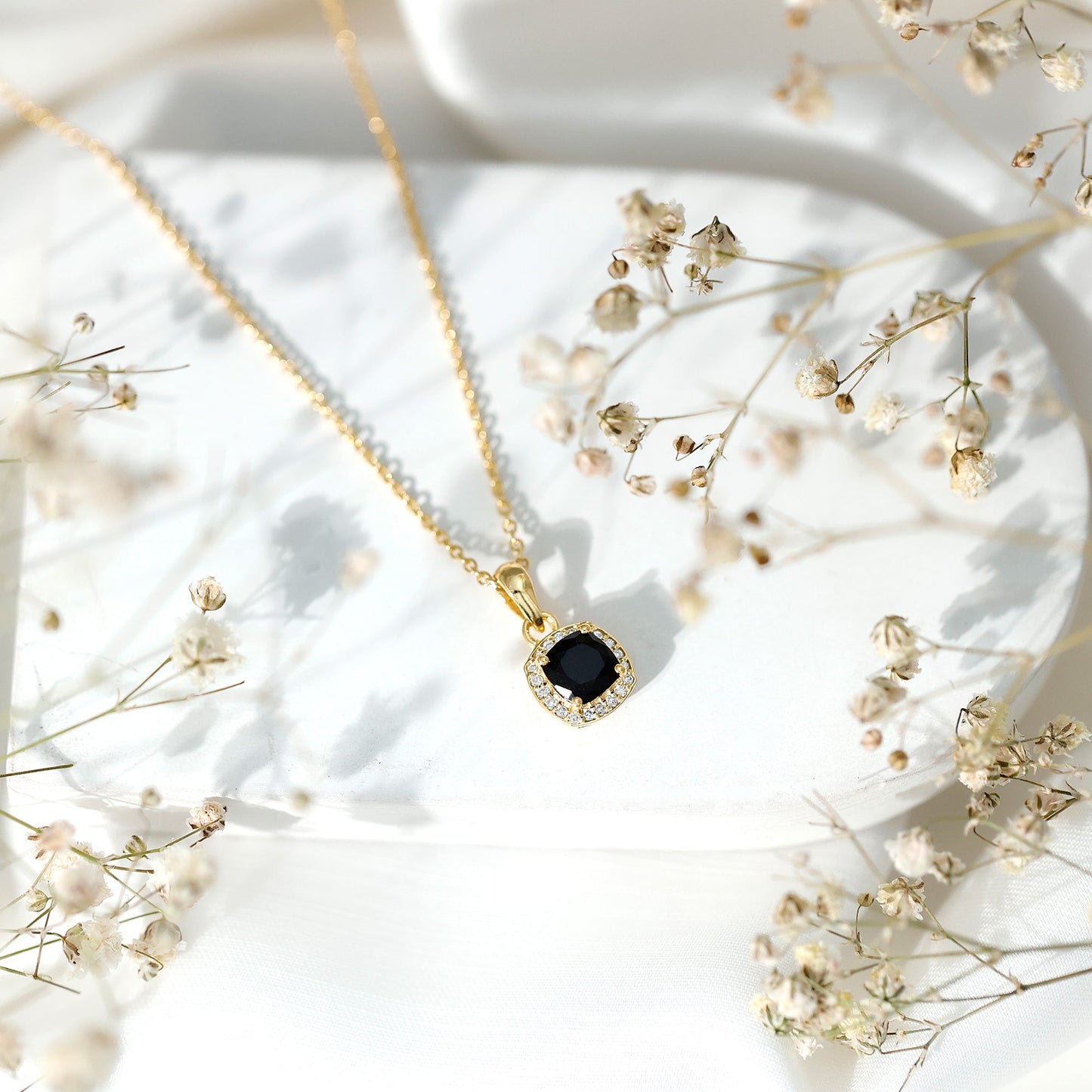 1.8 Carat Lab Grown Black and White Diamond Halo Necklace with Silver Chain
