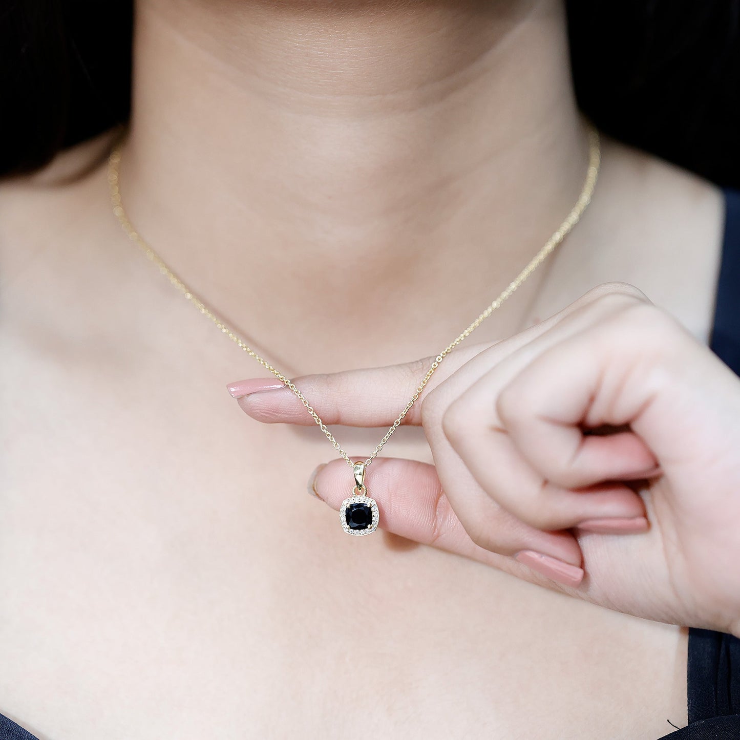 1.8 Carat Lab Grown Black and White Diamond Halo Necklace with Silver Chain