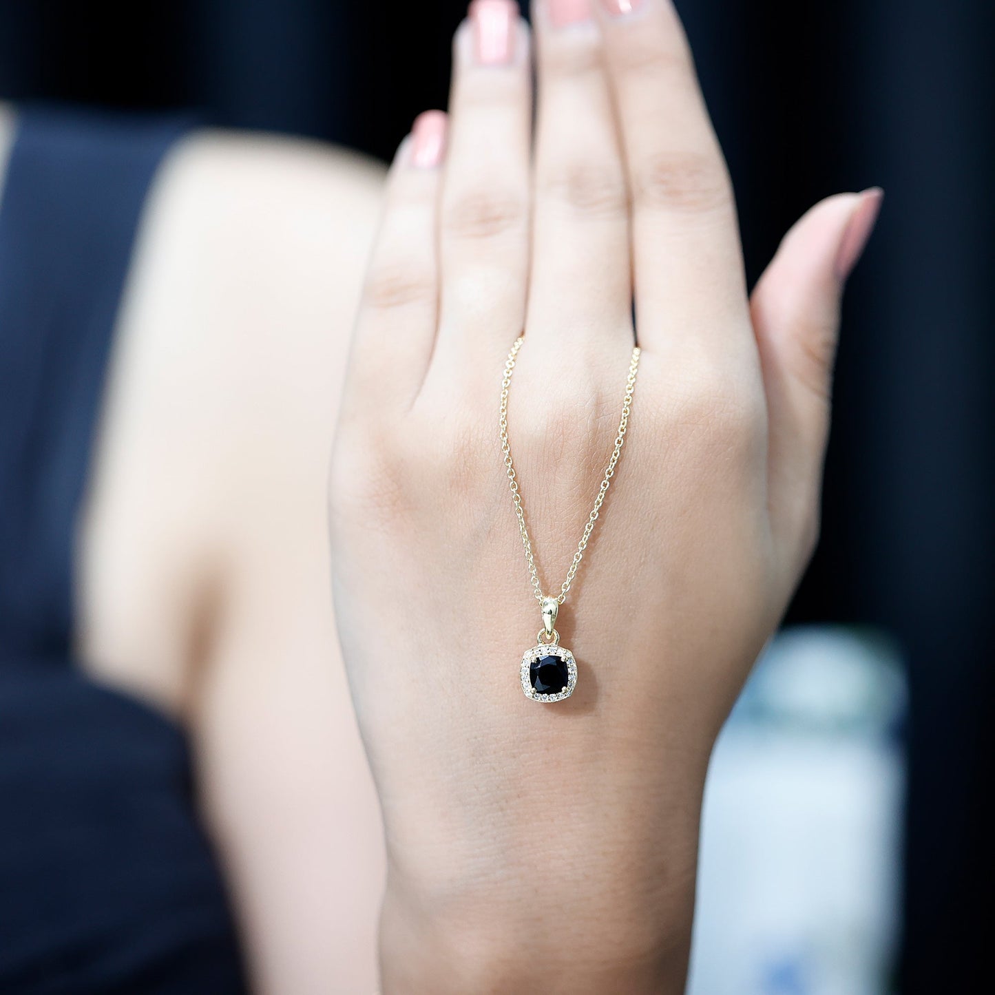 1.8 Carat Lab Grown Black and White Diamond Halo Necklace with Silver Chain