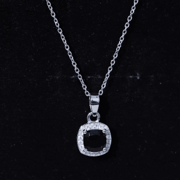 Certified 2 Carat Cushion Cut Black Spinel Necklace with Moissanite Halo