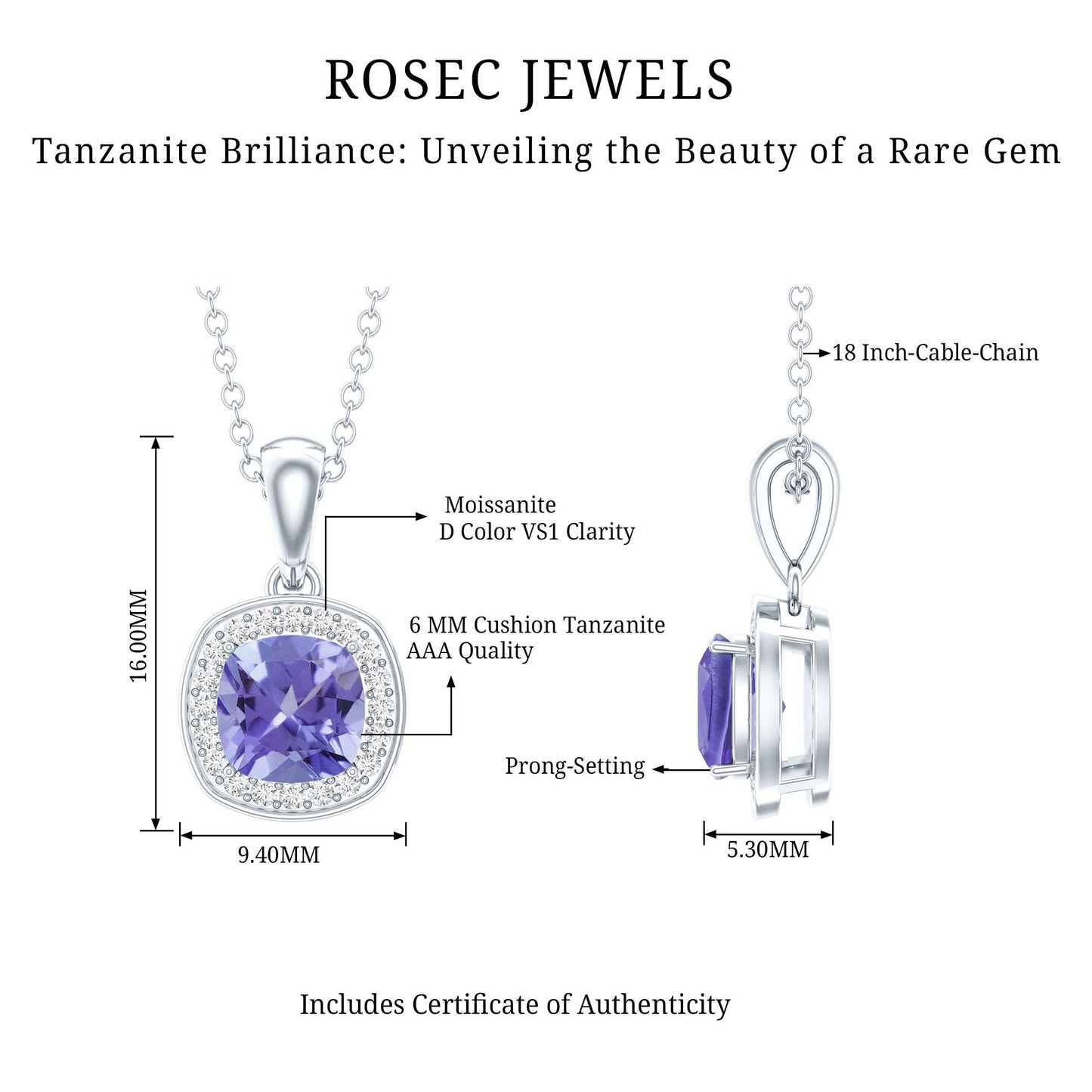 Real 1.2 Carat Tanzanite Bridal Necklace with Silver Chain