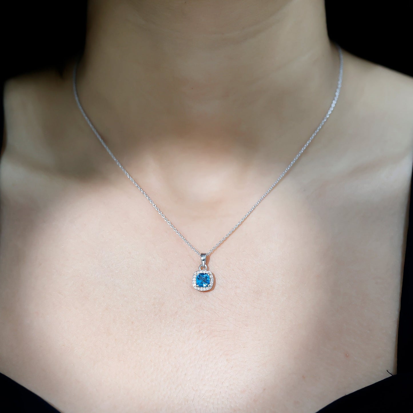 Natural 1 Carat London Blue Topaz Necklace with Chain