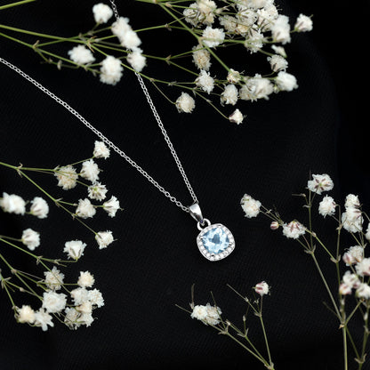 Natural Sky Blue Topaz Birthstone Necklace With Silver Chain