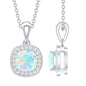 Cushion Cut 1 Carat Rainbow Opal Pendant Necklace with Silver Chain