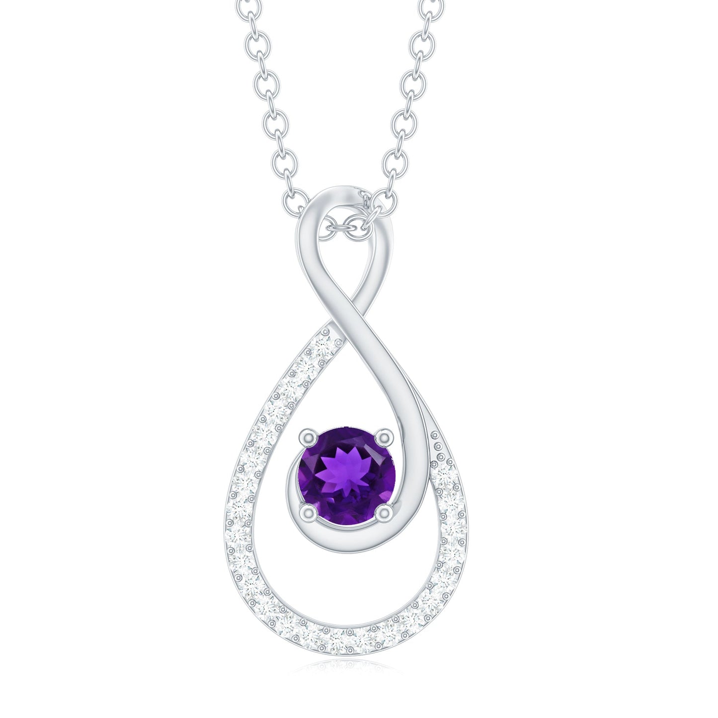 Natural Amethyst Infinity Pendant Necklace with Diamond