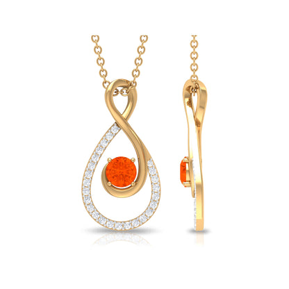 Natural Fire Opal Infinity Pendant Necklace with Diamond