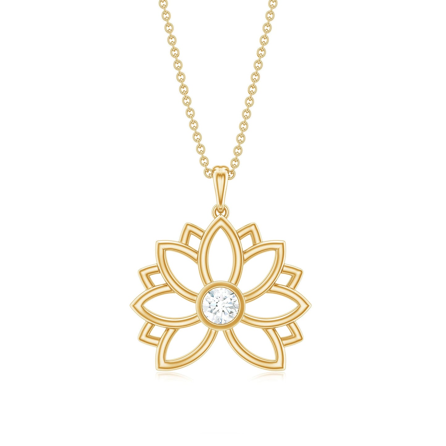 Natural Diamond Lotus Flower Pendant Necklace for Women