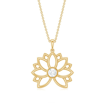 Natural Diamond Lotus Flower Pendant Necklace for Women