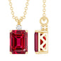 Certified 1.6 Carat Lab Grown Ruby and Diamond Emerald Cut Necklace with Silver Chain