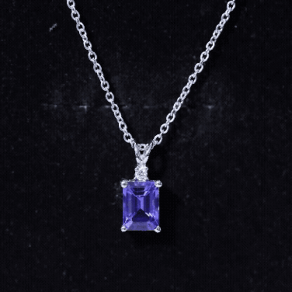 Natural 2 Carat Tanzanite Emerald Cut Necklace with Silver Chain