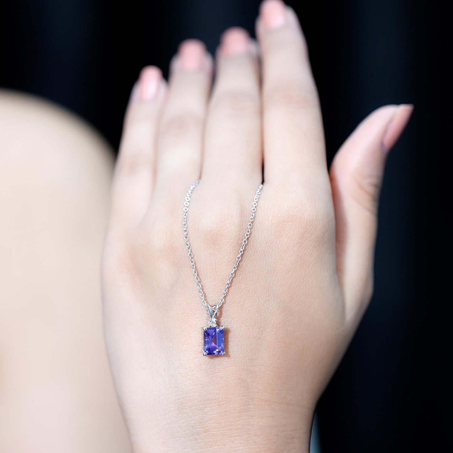Natural 2 Carat Tanzanite Emerald Cut Necklace with Silver Chain