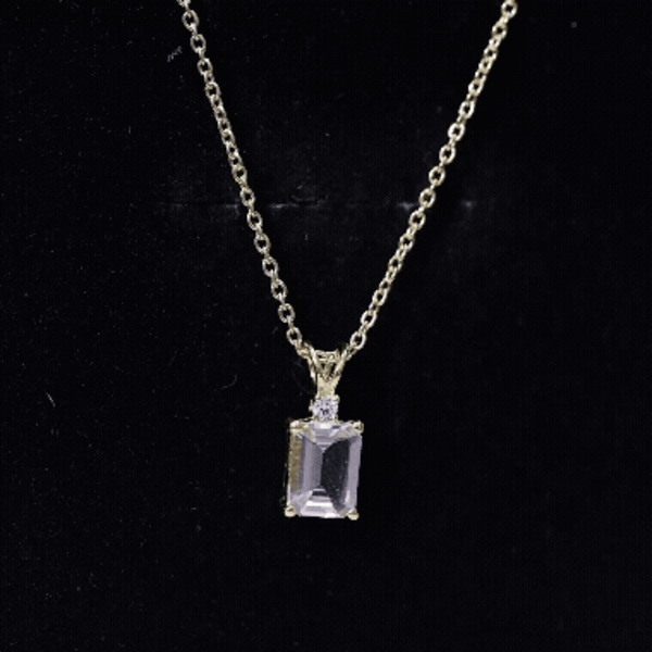 Certified 1.8 Carat Emerald Cut Morganite Solitaire Necklace with Silver Chain
