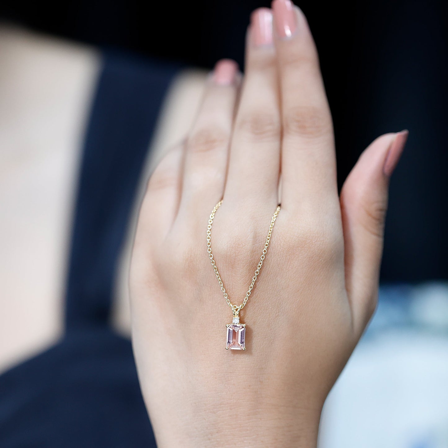 Certified 1.8 Carat Emerald Cut Morganite Solitaire Necklace with Silver Chain