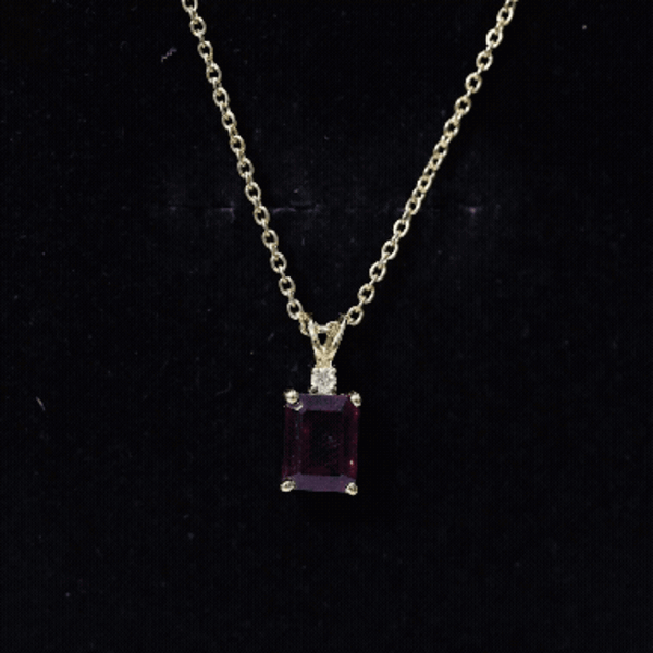 2 Carat Emerald Cut Rhodolite Solitaire Necklace with Lab Diamond