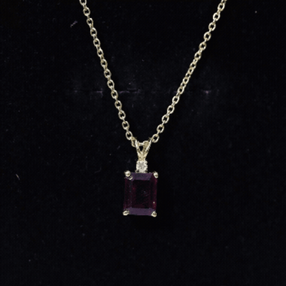 2 Carat Emerald Cut Rhodolite Solitaire Necklace with Lab Diamond