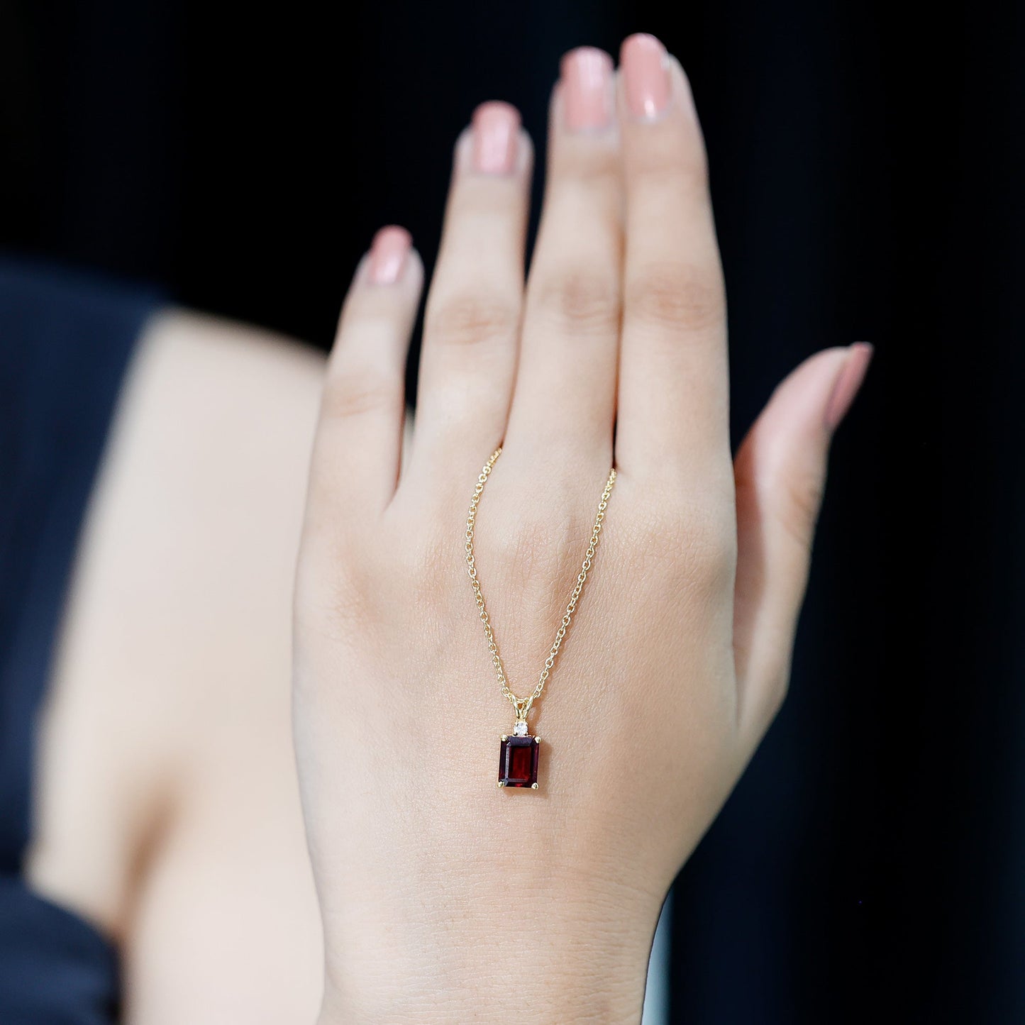 2 Carat Emerald Cut Rhodolite Solitaire Necklace with Lab Diamond