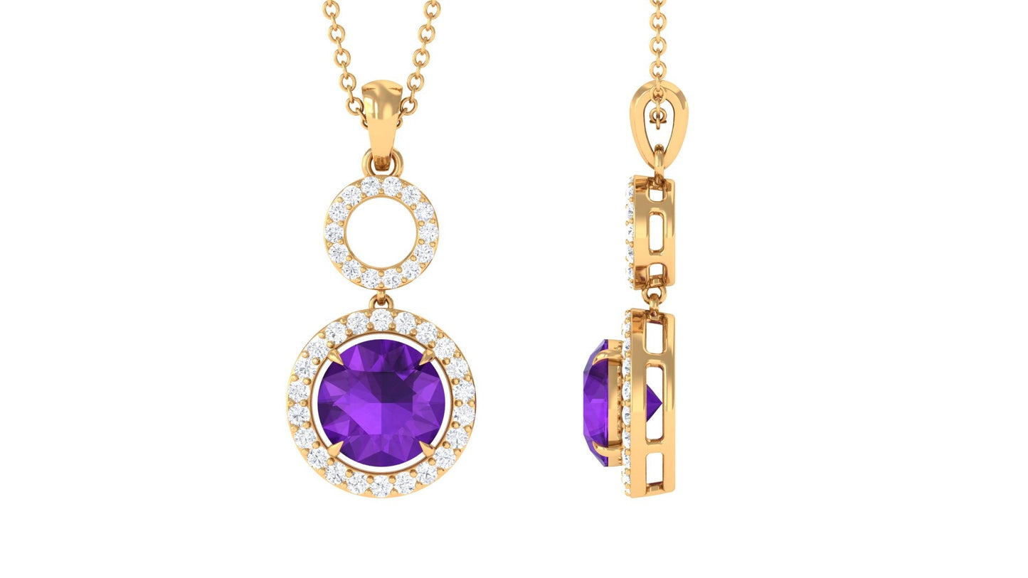 Natural 1.2 Carat Amethyst Drop Necklace with Diamond