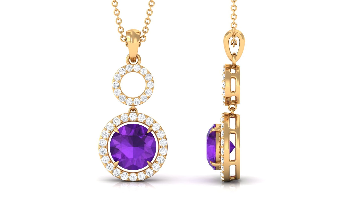 Natural 1.2 Carat Amethyst Drop Necklace with Diamond