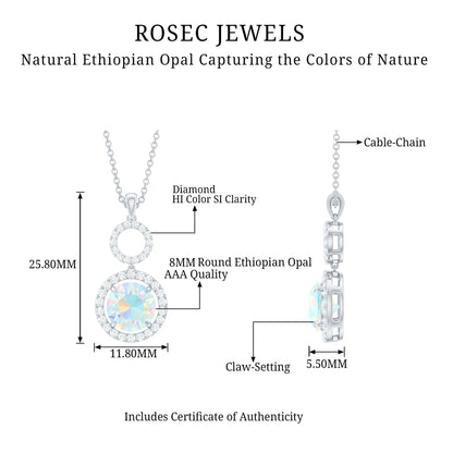 Natural Ethiopian Opal Drop Pendant Necklace with Diamond