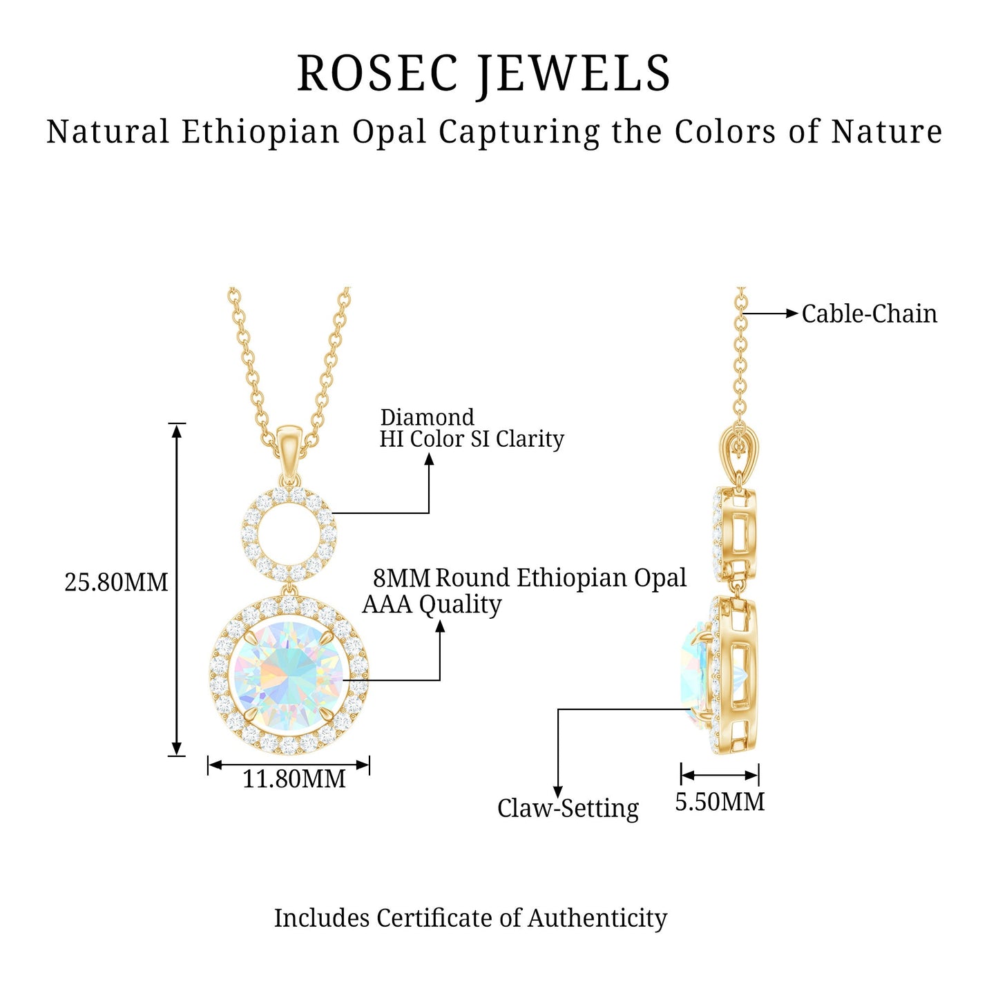 Natural Ethiopian Opal Drop Pendant Necklace with Diamond