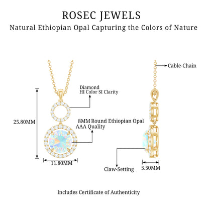 Natural Ethiopian Opal Drop Pendant Necklace with Diamond