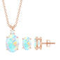 Real 3 Carat Oval Shaped Ethiopian Opal Solitaire Necklace Earrings Set with Diamond