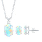 Real 3 Carat Oval Shaped Ethiopian Opal Solitaire Necklace Earrings Set with Diamond